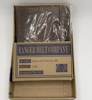 Ranger Belt Co Mens Brown Lizard Embossed Leather Trifold Wallet NIB Deadstock